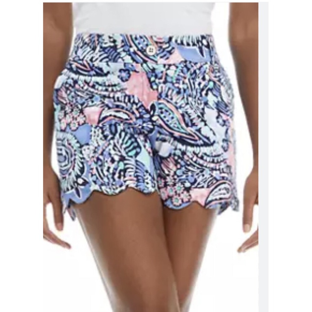 Crown & Ivy Womens Shelby Scalloped Hem Paisley Shorts Pink Blue 14
